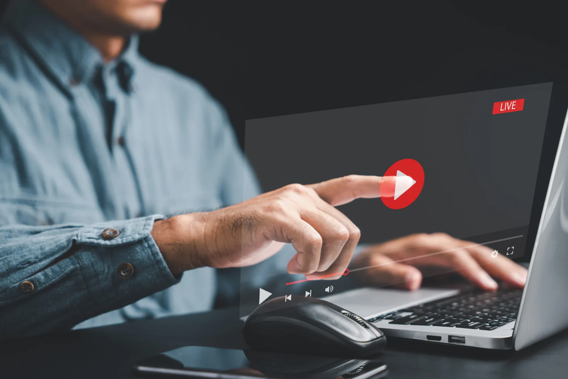 Enter the world of virtual streaming with a touch as a mans hand interacts with the screen, watching online videos, live concerts, and exploring the digital realm of technology Enter the world of virtual streaming with a touch as a mans hand interacts with the screen, watching online videos, live concerts, and exploring the digital realm of technology